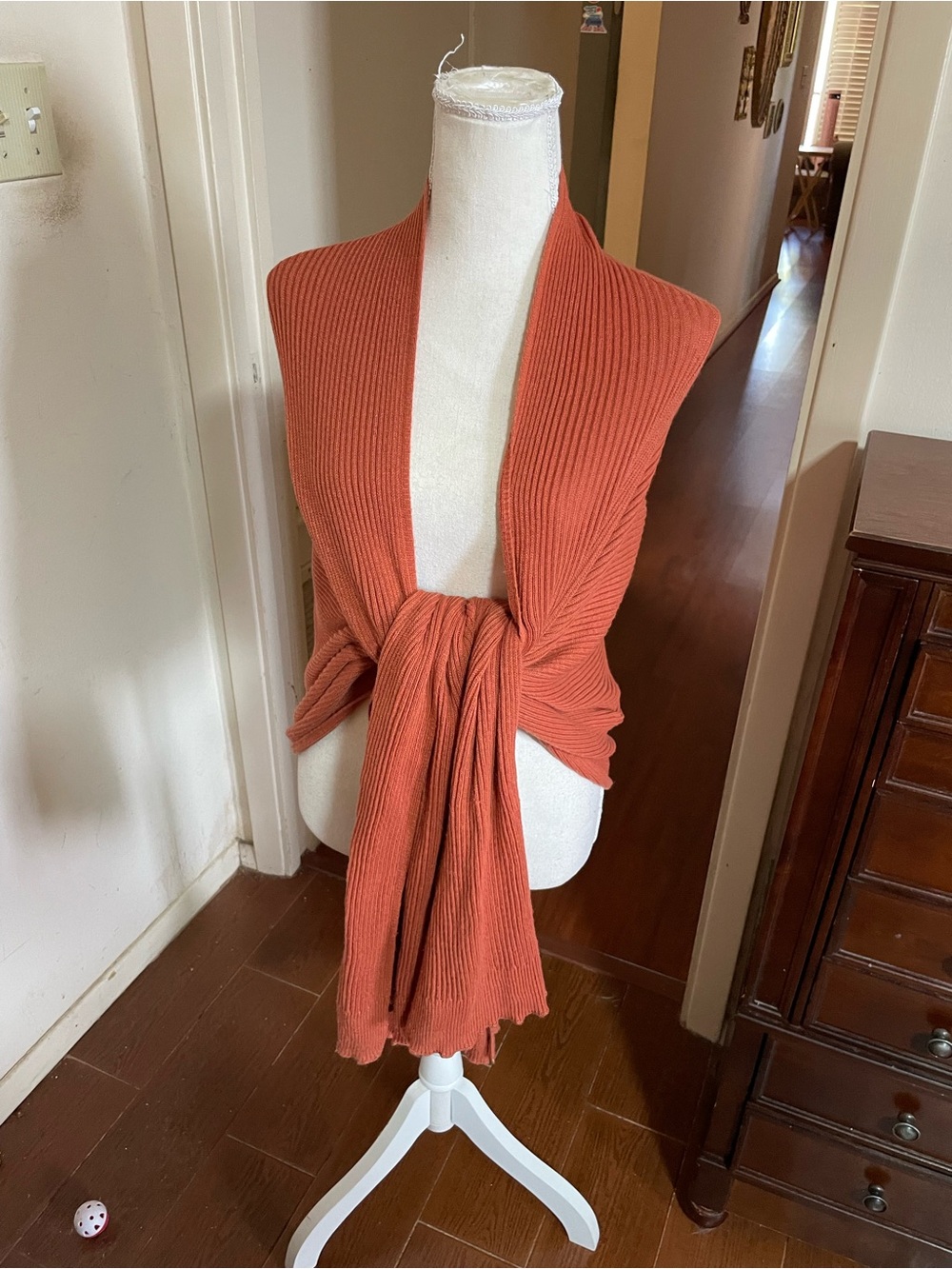 A New Day burnt orange ribbed knit shawl scarf lightweight 30x 86 inches approx - Picture 9 of 15